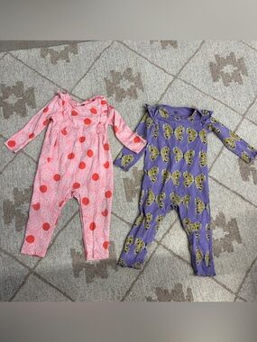 Tea Collection Pink Dot and Purple Butterfly One-Piece Rompers